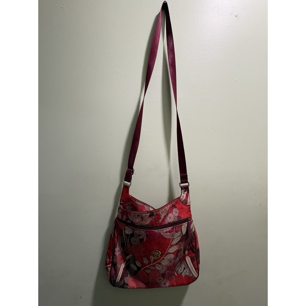 Vera Bradley Women's Pink Red Floral Crossbody Bag Zip Adjustable Strap Silver - Picture 4 of 4